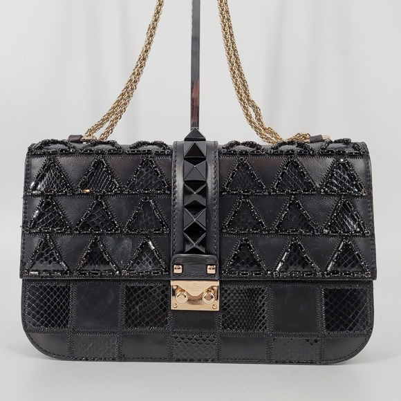 Valentino Garavani Handbags - Valentino Garavani Medium Glam Lock Bag Black Embellished Leather RARE